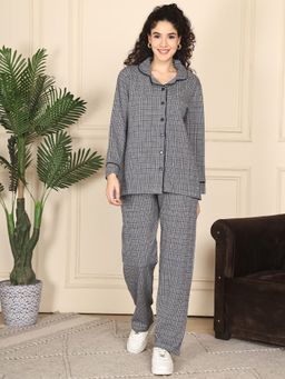 Kanvin - Womens Winter Wear Black Shirt with Pyjama