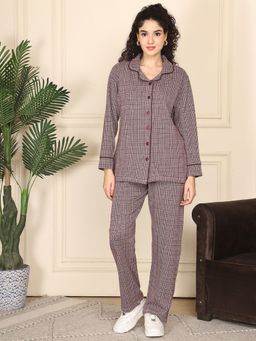 Kanvin - Womens Winter Wear Maroon Shirt with Pyjama