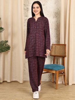 Kanvin - Womens Winter Wear Maroon Top with Pyjama