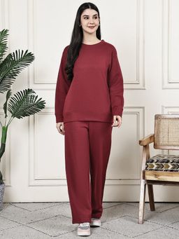 Kanvin - Womens Winter Wear Maroon Sweatshirt with Pyjama