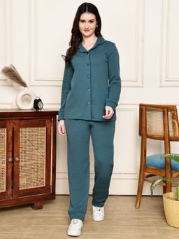 Kanvin - Womens Winter Wear Teal Shirt with Pyjama