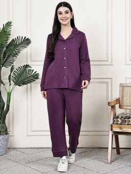 Kanvin - Womens Winter Wear Purple Shirt with Pyjama