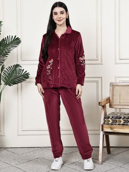 Kanvin - Womens Winter Wear Maroon Shirt with Pyjama