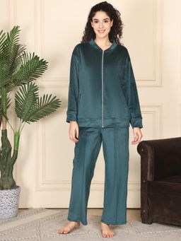 Kanvin - Womens Winter Wear Teal Jacket with Pyjama