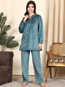 Kanvin - Womens Winter Wear Blue Top with Pyjama