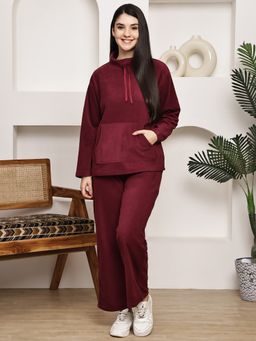Kanvin - Womens Winter Wear Maroon Hooded with Pyjama