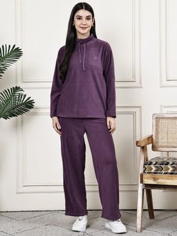 Kanvin - Womens Winter Wear Purple Hooded with Pyjama