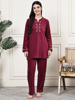 Kanvin - Womens Winter Wear Red Top with Pyjama