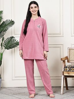 Kanvin - Womens Winter Wear Pink Top with Pyjama