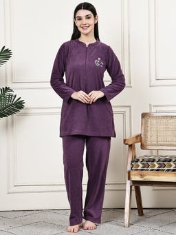 Kanvin - Womens Winter Wear Purple Top with Pyjama