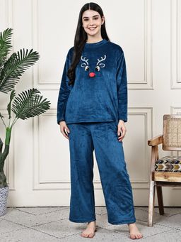 Kanvin - Womens Winter Wear Blue Top with Pyjama