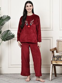 Kanvin - Womens Winter Wear Red Top with Pyjama