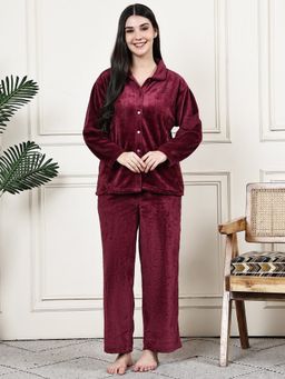 Kanvin - Womens Winter Wear Red Shirt with Pyjama