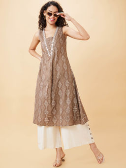 Globus - Women Taupe Printed Square A-Line Kurta