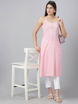 Globus - Women Pink Embroidered Strappy A-Line Kurta