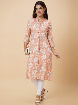 Globus - Women Peach Printed Straight Kurta