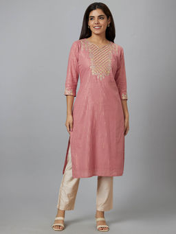Globus - Women Pink Embroidered Straight Kurta