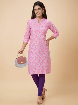Globus - Women Pink Printed Straight Kurta