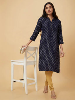 Globus - Women Navy Blue Printed Straight Kurta