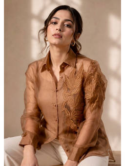 House Of Muher - Celeste Organza Embroidered Shirt- Brown