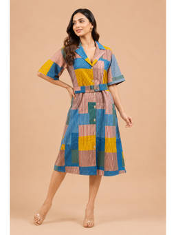PERINI - Multi-Colour Stripes Shirt Dress with Belt