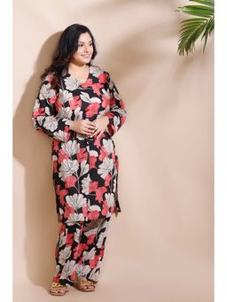 BREATH:ABLES - Black Cotton Floral Long Kurta with Pant