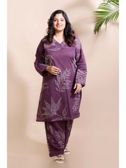 BREATH:ABLES - Purple Cotton Abstract Print Long Kurta with Pant