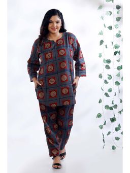 BREATH:ABLES - Blue Cotton Geometric Print Loungewear Kurta with Pant