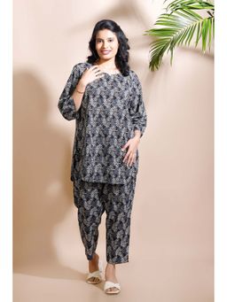 BREATH:ABLES - Black Cotton Abstract Print Loungewear Kurta with Pant