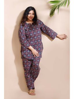 BREATH:ABLES - Blue Cotton Geometric Print Loungewear Kurta with Pant