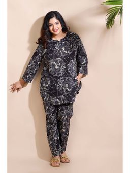 BREATH:ABLES - Black Floral Print Cotton Kurta with Pant
