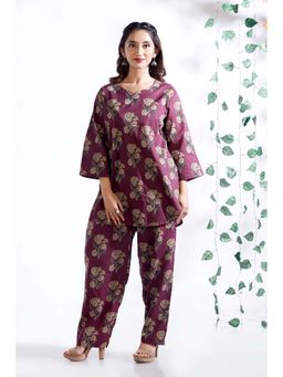 BREATH:ABLES - Wine Ethnic Motif Butta Print Cotton Printed Kurta with Pant
