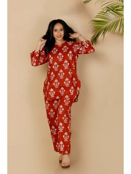 BREATH:ABLES - Red Cotton Printed Kurta with Pant