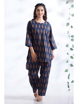BREATH:ABLES - Blue Ethnic Motif Butta Print Cotton Kurta with Pant