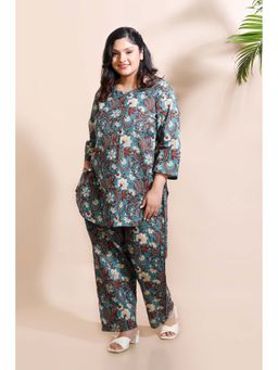 BREATH:ABLES - Blue Kalamkari Floral Cotton Kurta with Pant