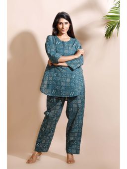 BREATH:ABLES - Green Abstract Print Cotton Kurta with Pant