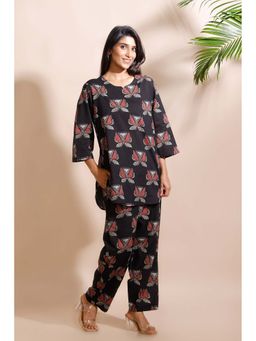 BREATH:ABLES - Black With Butta Cotton Loungewear Kurta with Pant
