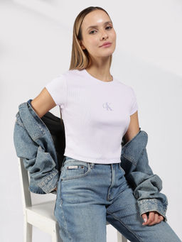 Calvin Klein - White Solid Regular Fit Cotton T-Shirt