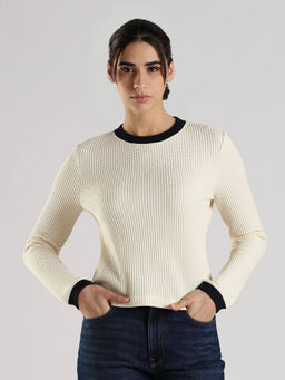 Calvin Klein - Beige Textured Regular Fit Cotton T-Shirt