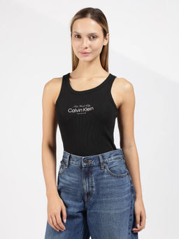 Calvin Klein - Black Embroidered Logo Slim Fit Cotton Tank T-Shirt