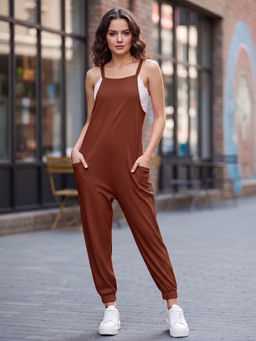 BRINNS - Brown Cotton Basic Jumpsuit