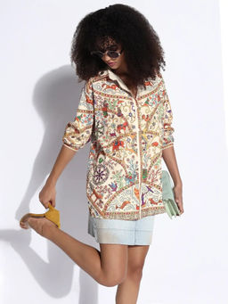 SHOWOFFFF - Edition Women's Graphic Cream Oversized Shirt