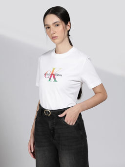 Calvin Klein - White Logo Regular Fit Cotton T-Shirt