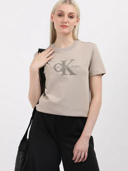 Calvin Klein - Brown Embroidered Logo Regular Fit Cotton T Shirt