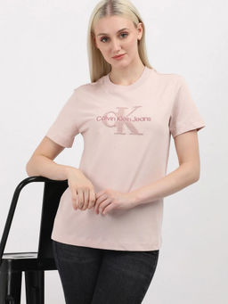 Calvin Klein - Pink Embroidered Logo Regular Fit Cotton T Shirt