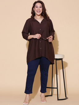 THE PINK MOON - Brown High-Low Hem Shirt