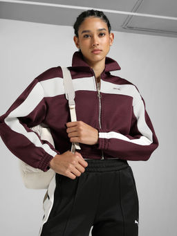 Puma - Women's Relaxed Fit Cropped Track Maroon Jacket