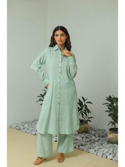 Kapraaha - Mint Green Cotton Weaved Kurta with Palazzo (Set of 2)