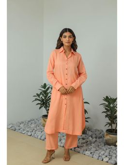 Kapraaha - Orange Solid Cotton Kurta with Pant (Set of 2)