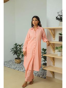 Kapraaha - Light Peach Cotton Weaved Kurta with Palazzo (Set of 2)